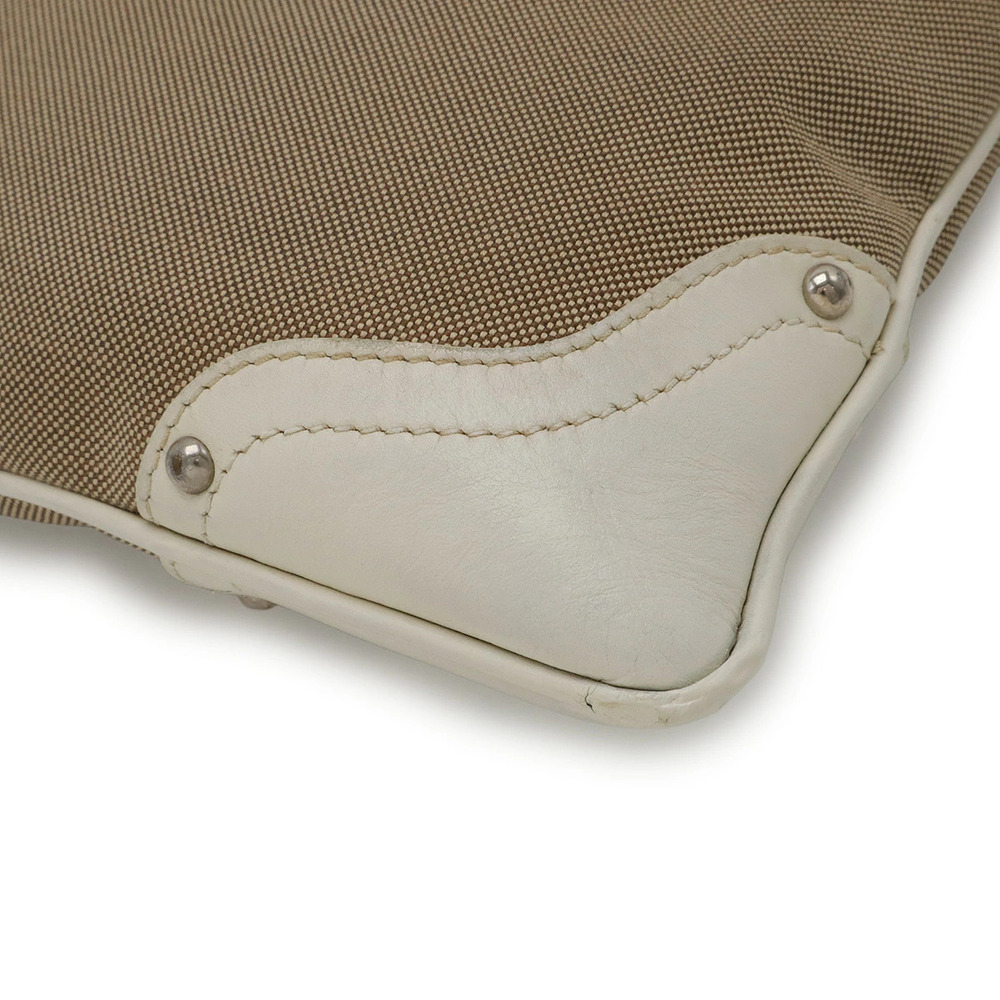 Prada Shoulder Bag Pochette Canvas Leather Beige Brown Cream Ivory White - Picture 3 of 9